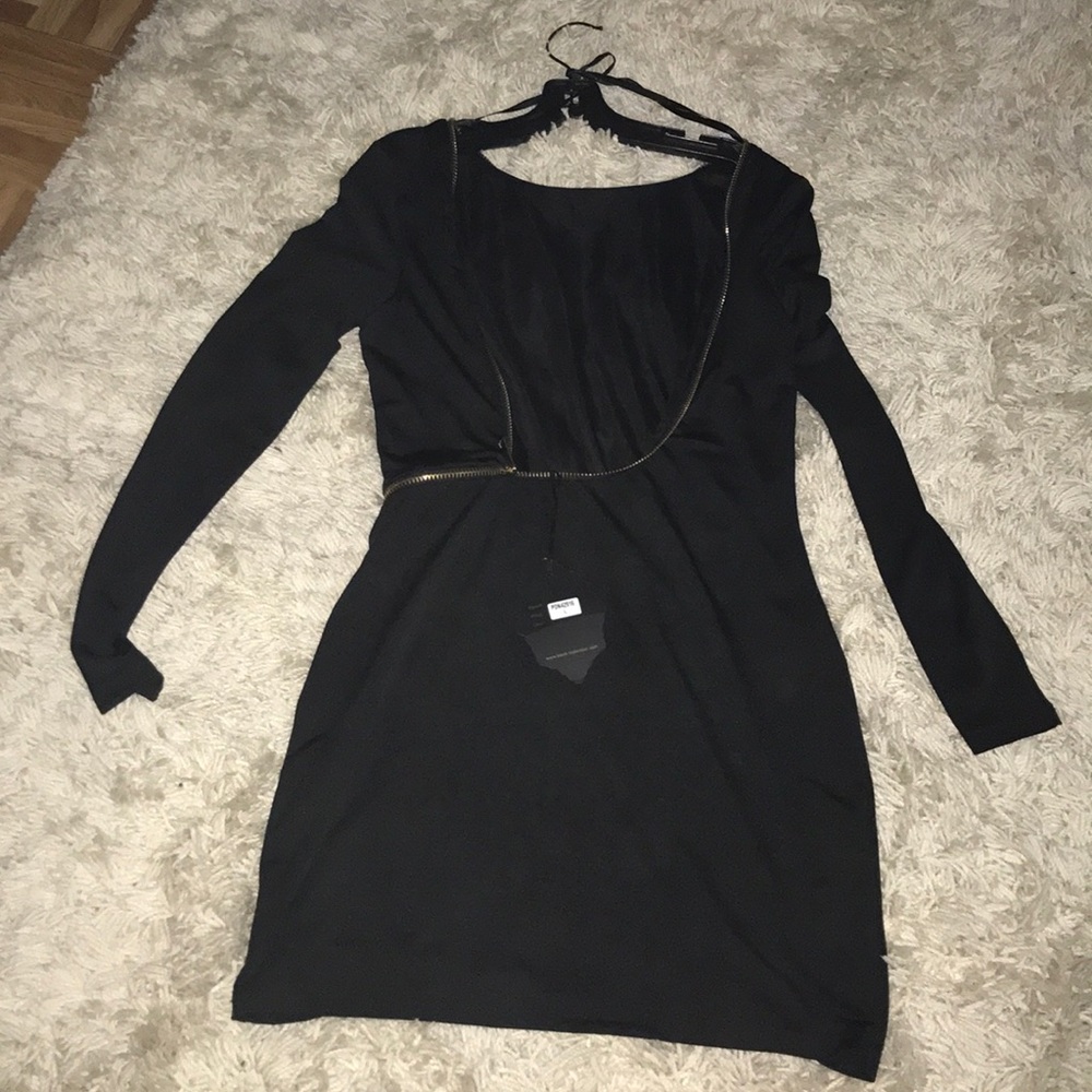 Black mini dress open back with zipper detail